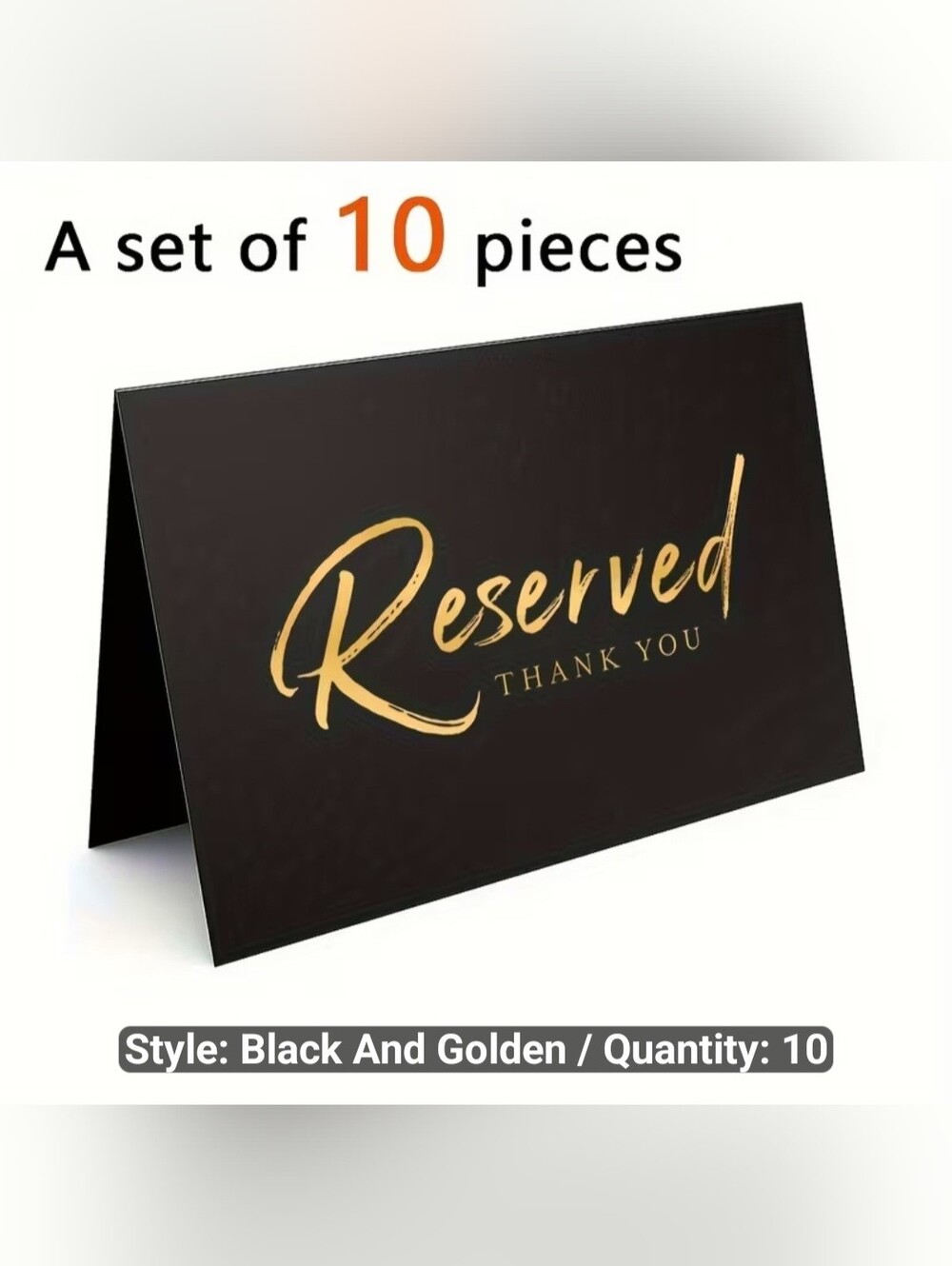 NEW TABLE RESERVE SIGNS 10 PER PACKAGE WEDDINGS/RECEPTION BLACK & GOLD 8 x 6